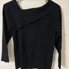 VIS ブラックニット襟元アシンメトリー 七分袖F美品レディーストップスセーター