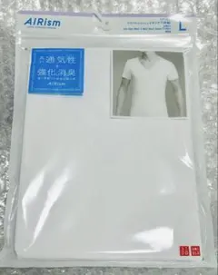 ユニクロ　エアリズム　デオドラントメッシュVネックT メンズ　L 白　1枚　新品