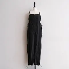 シールームリン フロントZipサイドラインサロペット M ブラック