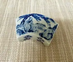 九谷焼 聖山 染付 扇形 香合 昭和レトロ