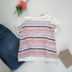 f153　McGREGOR マックレガー リネン混 マルチボーダーカットソー L