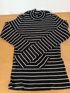 UNIQLO ボーダー リブ ハイネック 長袖カットソー S