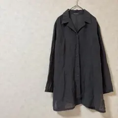 ダークグレー ボタン付き長袖シャツ　シアー　ゆったり