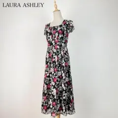 /まつり様LAURA ASHLEY シルク100 絹 花柄 ワンピース