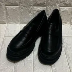 ブラック ローファー 厚底 24.0 Lサイズ 黒 シンプル 厚底 学生 式典