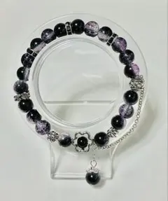 【B024】ダークパープル ビーズブレスレット ハンドメイド