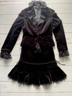 LEST ROSE レストローズベロアスーツジャケット＆スカートレース黒 M