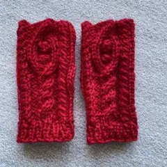 ハンドメイド 手編み ハンドウォーマー レッド
