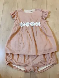 プティマイン ピンクの花刺繍チュニック&ショートパンツセット