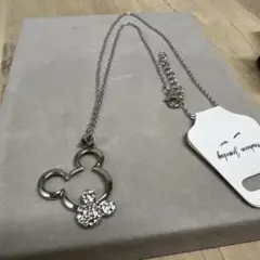 【ミッキー】シルバー　ストーン付きネックレス