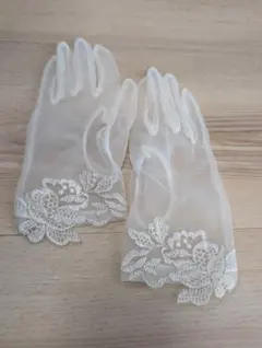 ホワイト ウェディンググローブ 花柄レース