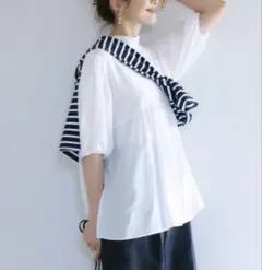 美品 23区 白 半袖 パフスリーブ ブラウス ボウタイ シフォン 2WAY Lのサムネイル