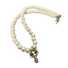 パール ネックレス ビジュー ラインストーン イエロークリスタル ヴィンテージ風