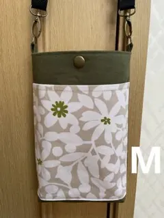 花柄☆ベージュ&オリーブ☆ハンドメイドスマホショルダーバック☆ポシェット☆M