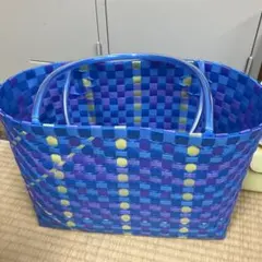 青紫チェック柄かごバッグ