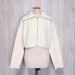【wcloset】長袖 ニットパーカー ベストワイド衿 フルジップ 2wayのサムネイル