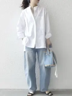 SHIPS any リネンミックススタンドカラー ポケット シャツ