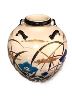 【 京焼秋草図色絵四耳壺 】　尾形乾山ブランド　アンティーク品