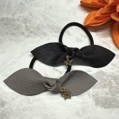 124 限定セット❤︎チャーム付き本革リボンヘアゴム❤︎ 2個　レザー