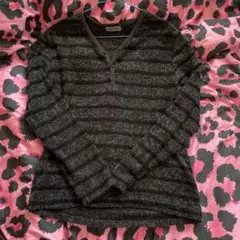 Y2K：平成：グランジ：ダークコア：ダークグレー ストライプ 長袖セーター