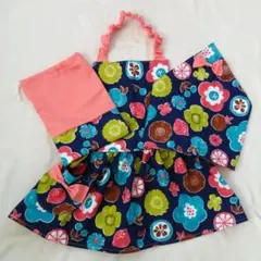 子供★エプロン　三角巾　ポーチ（紺120㎝前後）キッズハンドメイド