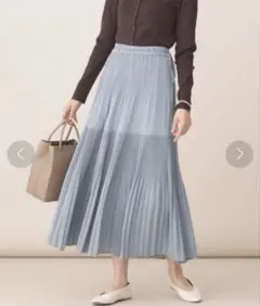 極美品 ナノユニバース プリーツスカート くすみブルー とろみ