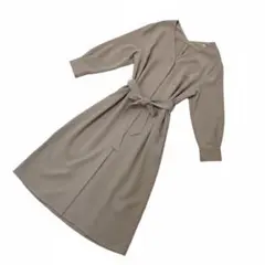 美品 ナノユニバース シャツワンピース フリーサイズ ベージュ 長袖 ベルト付き