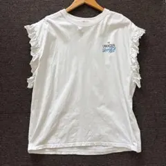 coen フリル袖 ロゴプリント Tシャツ ホワイトのサムネイル