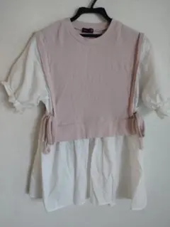 lovetoxic　リブ編み半袖TシャツL 160cm ピンク/ホワイト