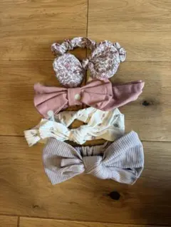 ベビーヘアバンド 4点セット＊女の子＊ピンク＊白＊花柄＊水玉