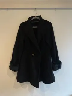 ウール ダブルブレストコート ブラック