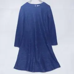 ナチュラルビューティーベーシック ニット ワンピース フレア長袖 M ブルー