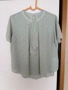 オリヒカ　半袖小紋柄プリントボウタイ ドレスアップブラウス　Lのサムネイル