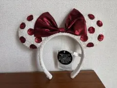 ディズニー　ミニー　ドット　スパンコール　赤リボン　カチューシャ　限定