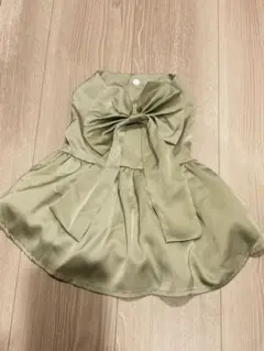 犬服 ワンピース Lサイズ グリーン サテン リボン 春夏