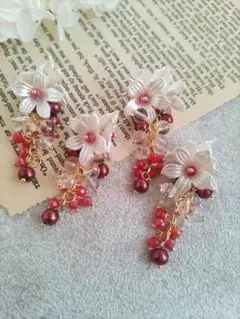 483★2ペア4個オリジナルチャーム、コネクター、アクリルフラワー、パールビーズ