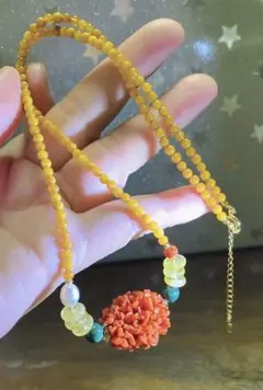 天然石 レッドコーラル. ハニーアンバーのネックレス（番号A125）