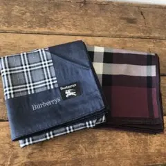 新品　バーバリーハンカチ2枚セット ノバチェック　ロゴ刺繍　ユニセックス　メンズ