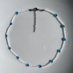 478フラワービーズネックレス　ブルー