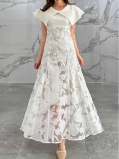 dazzlin オパールフラワー コルセットワンピース オフホワイト M