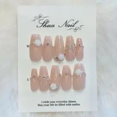 No.30 ネイルチップ ワンホン バラ ピンク リボン ガーリー