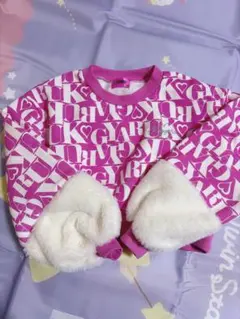 KOGYARU ロゴ総柄 ファー付き トレーナー ピンク 140のサムネイル