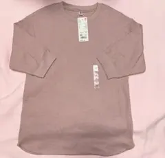 新品タグ付き⭐︎ユニクロUNIQLOワッフルカットソートップス くすみピンク