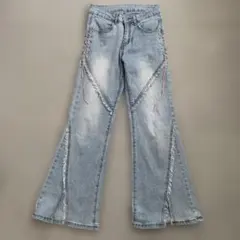 フレアデニムパンツ レースアップライトブルー