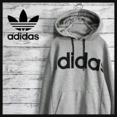 am5057 アディダス プルオーバーパーカー 灰 S 裏起毛 センターロゴ