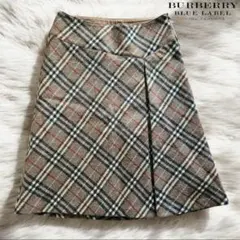 バーバリーブルーレーベル ノバチェック ウール混 ひざ丈スカート 38 春