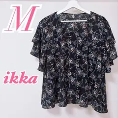 ikka イッカ 花柄 半袖 ブラウス ネイビー M 大人コーデ カジュアルのサムネイル