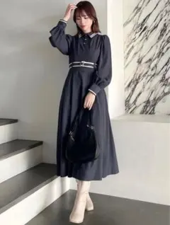 dazzlin バイカラーラインシャツワンピース