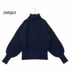 ユニクロユー タートルネックニット【XL】黒 リブ編み 長袖 無地