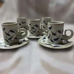 デミタスカップ &ソーサー 5個セット 青い葉模様